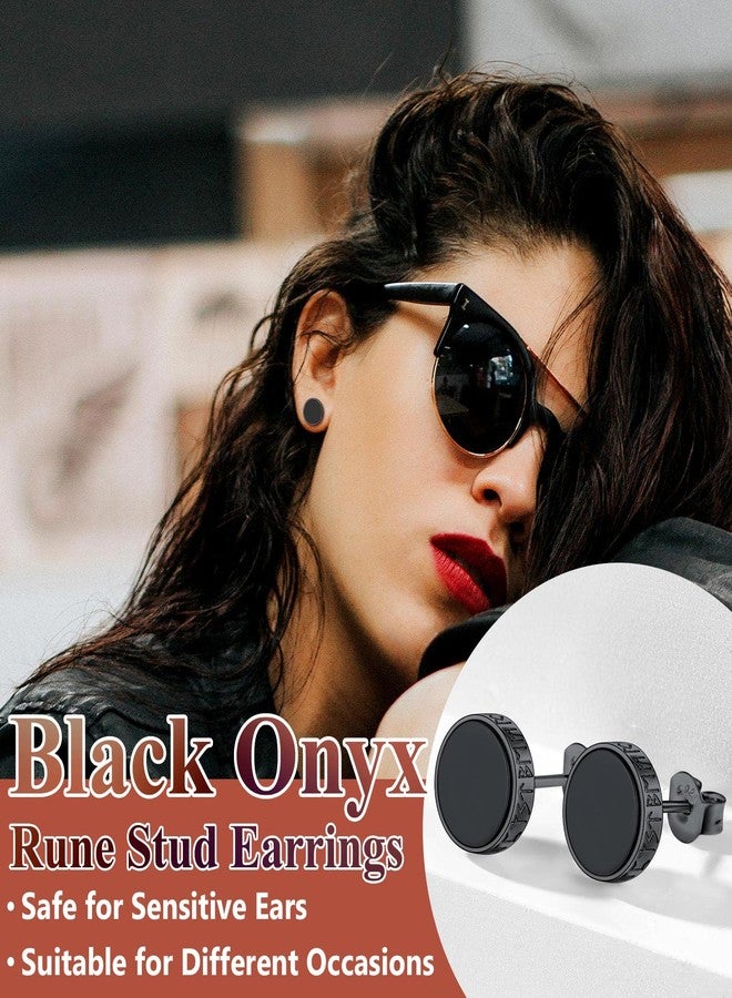 Silvora أقراط رجالية من الفضة الإسترليني عيار 925 من سيلفورا، مرصعة بأحجار العقيق الأسود، مزينة بنقوش رونية فايكنغ. - Image 3